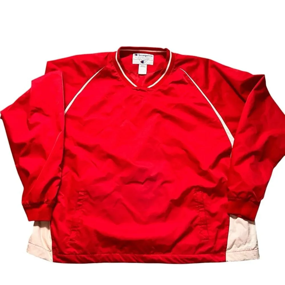 Champion Logo Scout Red Pullover Windbreaker Jacket Men’s 3XL V Neck B2410